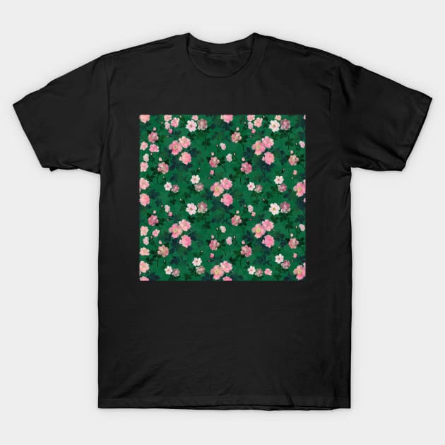 Romantic Green Pink Roses Floral Watercolor Painting T-Shirt by NdesignTrend